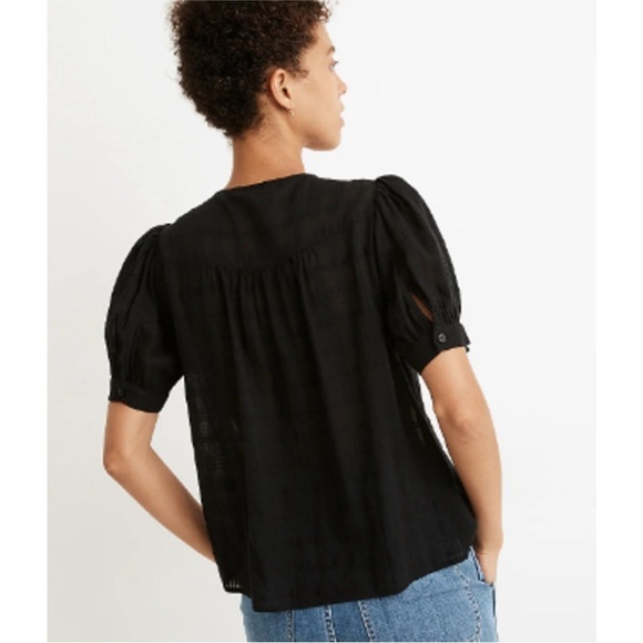 Madewell Puff-Sleeve Yoke Button-Front Top in Textured Plaid Size XXL NWT - Picture 2 of 11